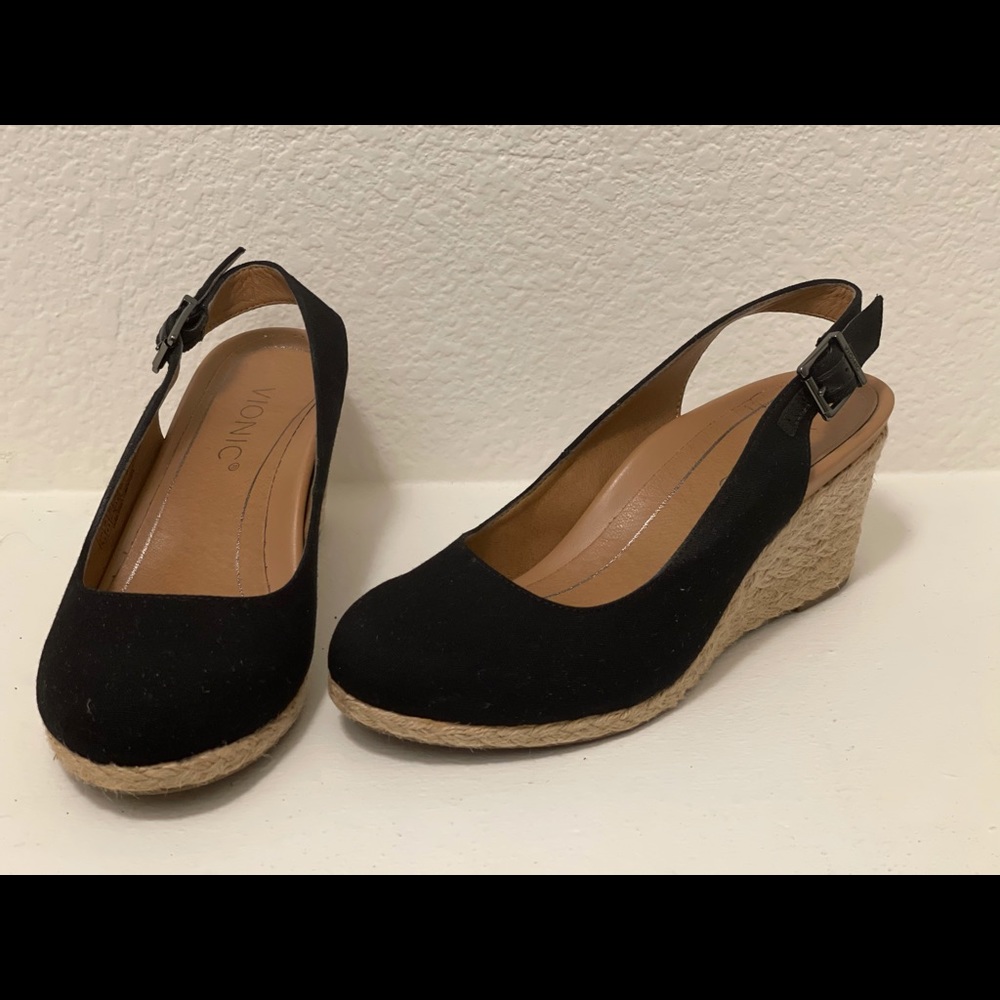 Vionic Black Espadrille Wedge Shoes
